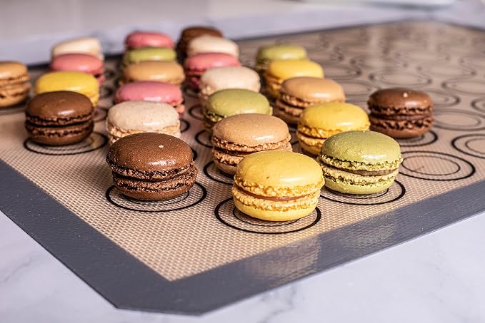 Macaron Baking Mat Silicone Non Stick, Full Sheet Reusable Pack of 2 Gray | Non-Stick Macaron Mat for Perfect Baking, Dishwasher & Oven Safe, For Macarons, Cookies, Bread and More, 16x24” (40x60cm)