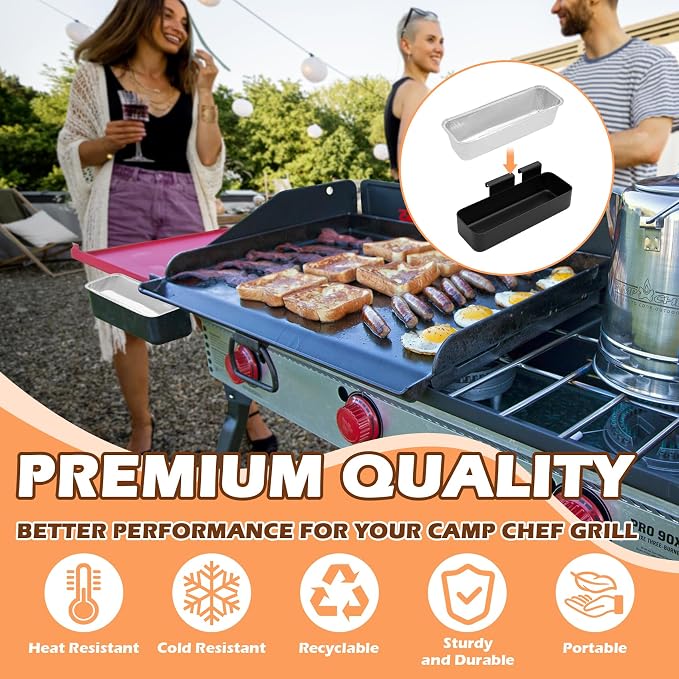 Grease Cup Catcher for Camp Chef SG Griddle Series with 10 Pack Liners | Includes steel cup + 10 foil liners; fits SG100/SG90/SG30/SG14/SG60; 24 oz capacity; NOT for CCH right-drain models