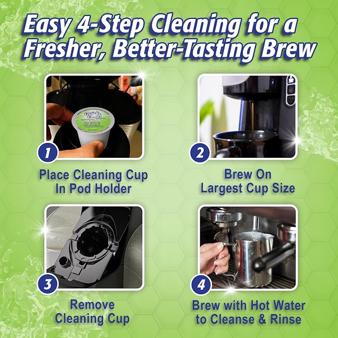 Quick & Clean [18-Pack] Cleaning Pods - K Cup Cleaner Pods for Keurig - 2.0 Coffee Machine Compatible, Removes Stains, Non-Toxic and Eco-Friendly