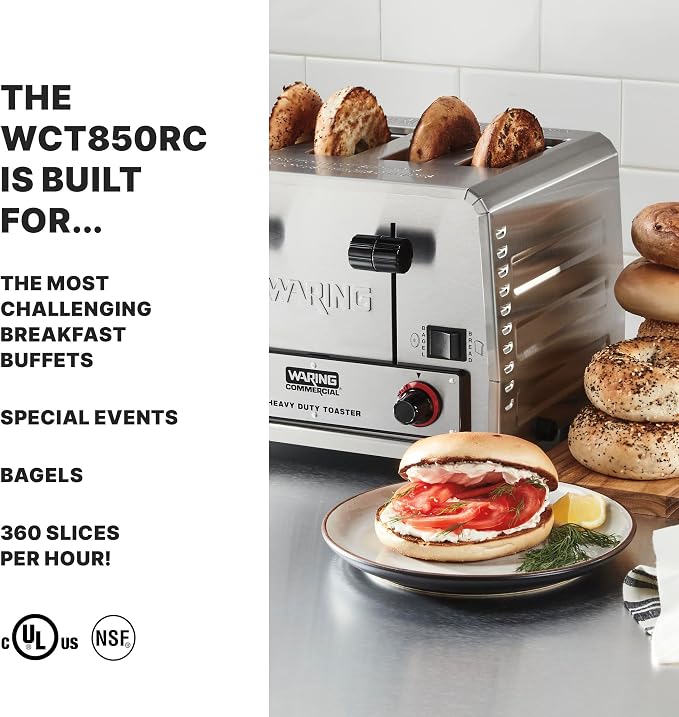 Waring 4-Slot Toaster with 380 Slices an Hour & 120V | Switchable Bread and Bagel Toaster, 380 Slices an Hour, Uniformly Toasts Bread, Bagels, Texas Toast, & Frozen Waffles, 120V