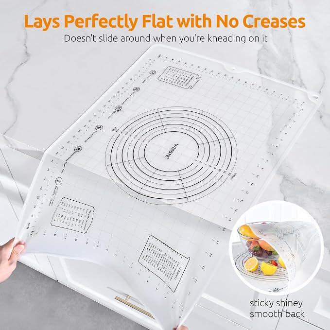 U-Taste Silicone Pastry Mat, Dough Rolling Baking Sheet, 28x20"/Transparent | Food-Grade Liquid Silicone, Non-Stick Non-Slip, Baking Supplies for Pizza Cookie Pie Crust, Clear Measurement & Raised Edges
