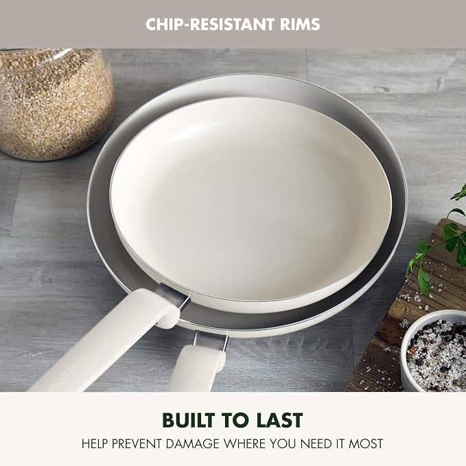 GreenPan Rio Advanced 10" and 12" Frying Pan Skillet Set, Ceramic Nonstick PFAS-Free Pans, Induction Ready, Dishwasher and Oven Safe, Cream White
