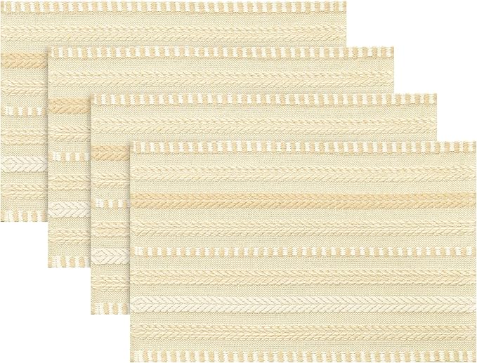 Artoid Mode Burlap Brown Farmhouse Woven Braided Stripe Placemats Set of 4,12x18 Inch Seasonal Holiday Table Mats Party Kitchen Dining Decoration