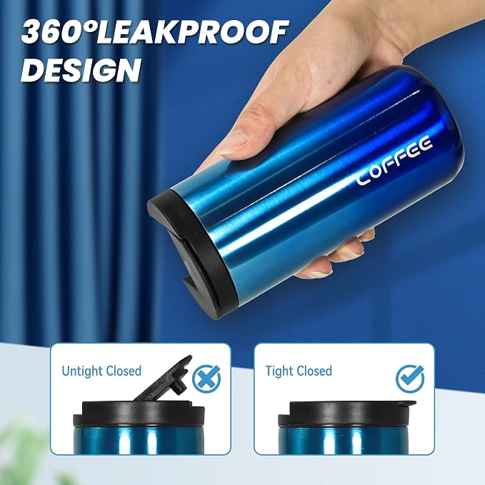 Insulated Coffee Mug 14oz,Travel Coffee Tumbler,Vacuum Insulated Coffee Mug with Leak Proof Screw Lid Coffee Cup for Men and Women for Hot & Cold Drinks, 400ml, Gradient blue