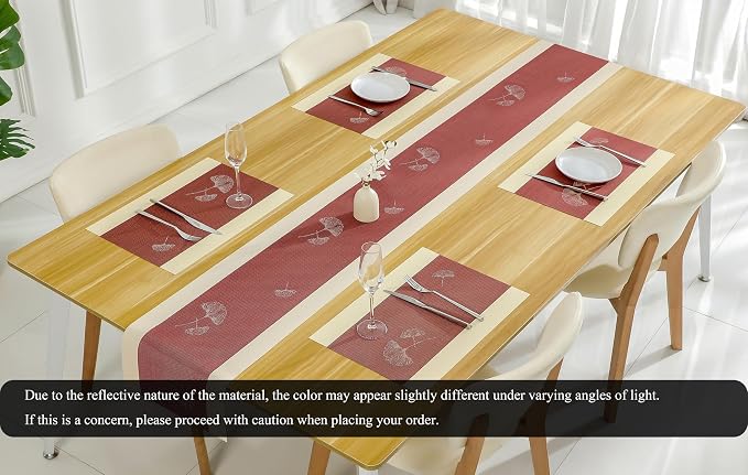 PIGCHCY Elegant Placemats with Matching Table Runner,Washable Durable Plastic Placemats for Dining Table Sets(6pcs Placemats+1pcs Table Runner, Red)