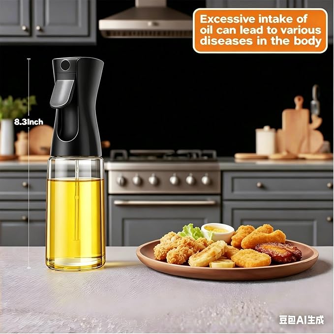 Olive Oil Sprayer for Cooking, 220ml Glass Oil Dispenser | Kitchen Gadgets, Food Grade Premium Spray Bottle, Continuous Spray with Portion Control, for Salad, Frying, BBQ