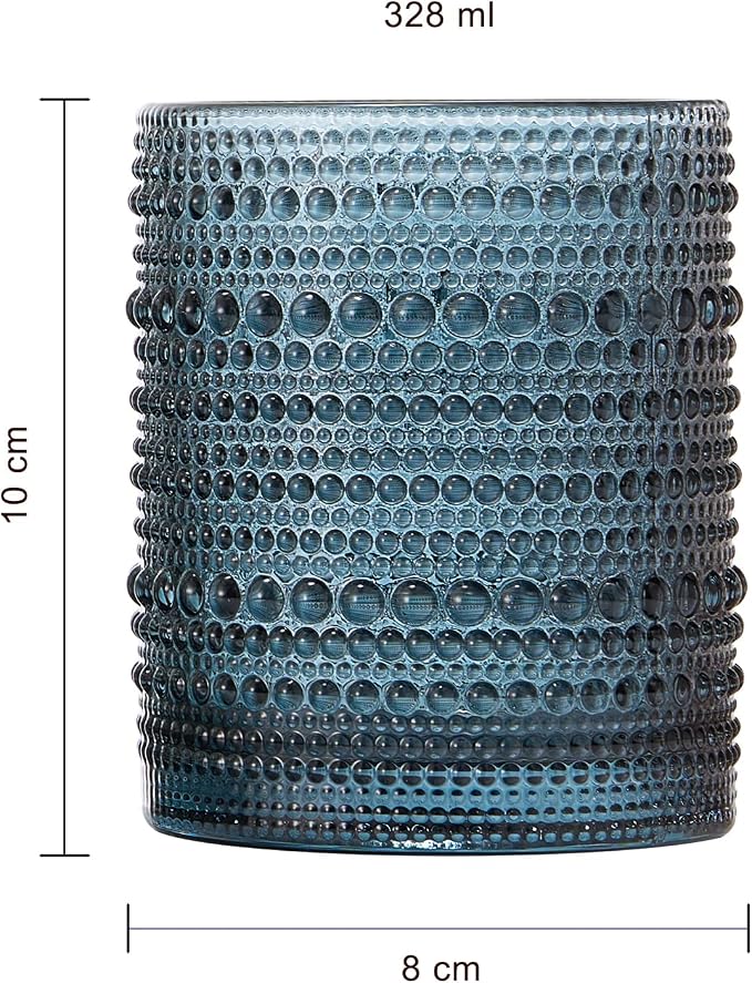 Vintage Beaded Hobnail Tumbler, Colored Drinking Glasses, Set of 6 | 11 oz | Vintage Colored Glass, HAND WASH ONLY, Comfortable Grip, Ideal for Whiskey, Water, Wine, Cocktails & Everyday Beverages