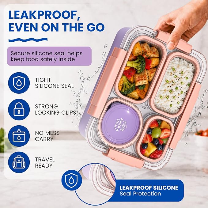 Large 11" x 8" Stainless Steel Bento Lunch Box for Adults with 4 Compartments Leakproof Lid BPA-Free 304 Stainless Steel Food Container That Keeps Food Separate, Ideal for Office and Travel use, Pink