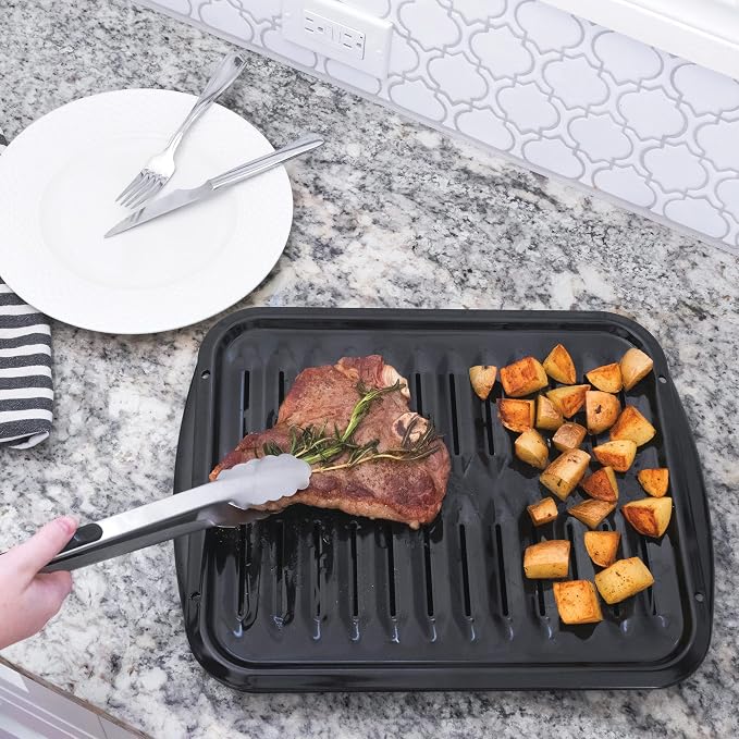 Large 2-Piece Broiler Pan & Grill Set Porcelain-on-Steel 16-1/2"x12-3/4"x1-3/4", Universal, Whirlpool, Broiler Pan for Oven, Black