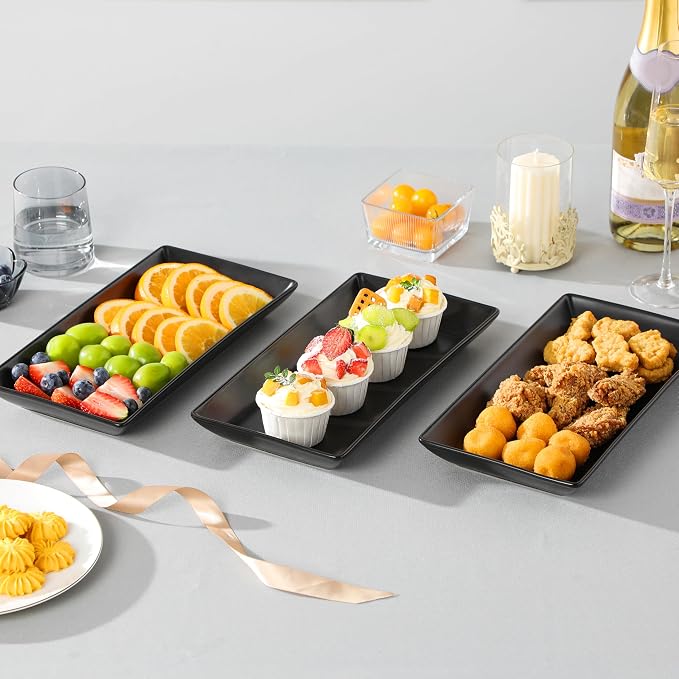 MALACASA 3 Tier Serving Trays for Party, 12 Inch Porcelain Black Trays for Serving Food, Dessert Stand with Collapsible Gold Metal Rack | Tiered Serving Stand for Party, Fruit Tray, Trays for Serving Food, Dessert Stand with Collapsible Sturdier Gold M...