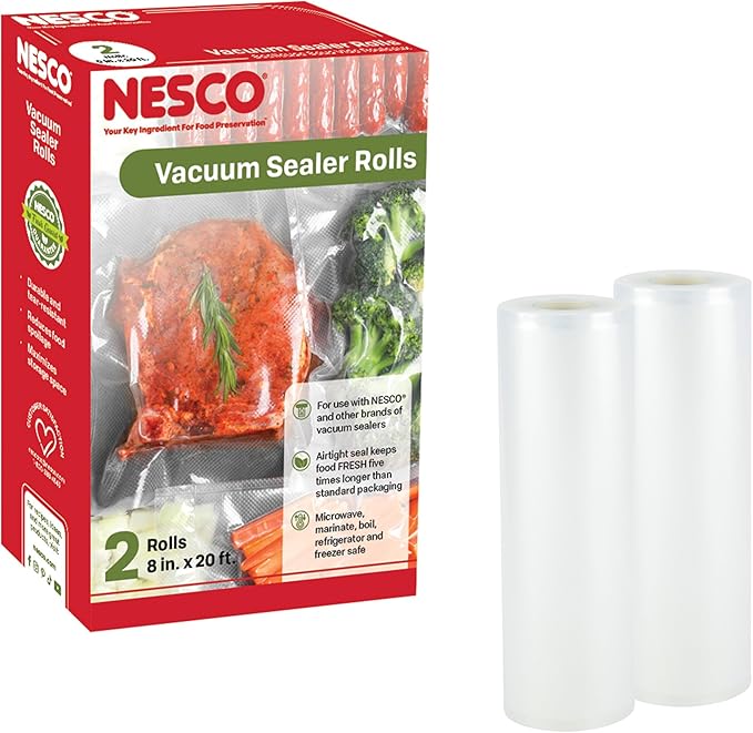 NESCO VS-03R Vacuum Sealer Bags for Home Food Storage, Liquid‑Friendly Bags Safe for Microwave and Sous‑Vide Cooking