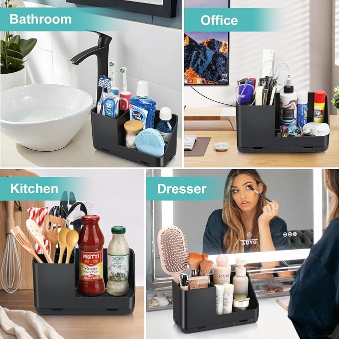 Toothbrush Holders for Bathroom Counter Organizer and Storage (Black) | Easy To Clean, Drainage, Non-Slip, Detachable, Kids Electric Toothbrush Organizer for Bathroom