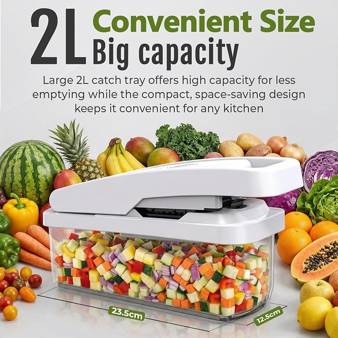 Multifunctional Vegetable Chopper & Mandoline Slicer with Spiralizer | Removable Grid ,8 Interchangeble Blades, Onion Chopper, Easy to Clean, Dishwasher Safe, Fruit Slicer Onion Dicer