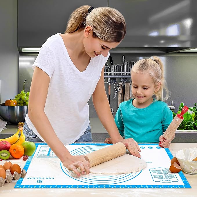DANIA & DEAN 28"x20" Large Durable Silicone Baking Mat for Pastry and Bread | Non-Slip & Non-Stick Mat with Measurements, for Pizza, Pie Crust, Dough Rolling, Pasta & Sourdough, Reusable Counter Sheet