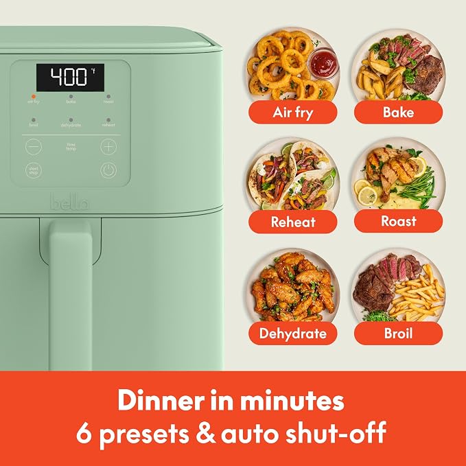 bella Fits-Anywhere™ 6qt Slim Air Fryer with Non-Toxic Ceramic, Seaglass