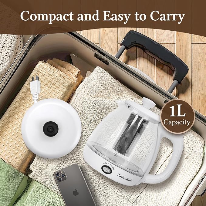 Taylor Swoden Electric Kettle With Tea Infuser, 1L, White | Keep Warm, LED Light Hot Water Boiler & Heater For Coffee & Tea, Auto Shut-Off & Boil Dry Protection, Bpa Free