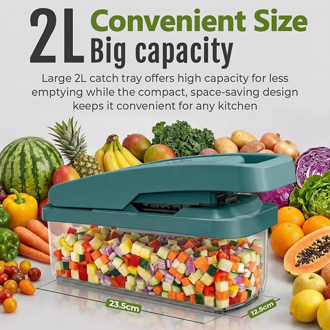 Multifunctional Vegetable Chopper & Mandoline Slicer with Spiralizer | Removable Grid ,8 Interchangeble Blades, Onion Chopper, Easy to Clean, Dishwasher Safe, Fruit Slicer Onion Dicer