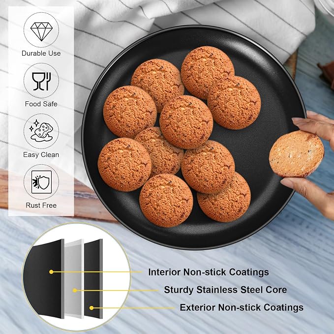 P&P CHEF Pizza Pan Set of 2, 13.5 Inch Stainless Steel Pizza Tray, Black | 2 Pieces Round Pizzas Plate for Pie Cookie Cake, Good For Baking Cooking Roasting, Non Toxic & Heavy Duty, Dishwasher Safe