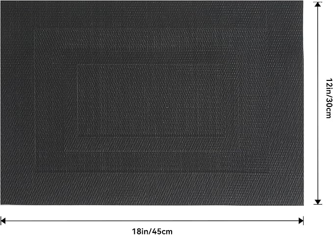 Leetaltree Black Frame Placemats Set of 24 - Heat Resistant Non-Slip Place mats for Dining Table, Washable Durable PVC Vinyl Woven Table Mats(Black Frame, 24)