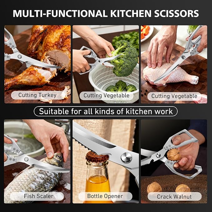 BALUCA Heavy Duty Kitchen Scissors All Purpose - Professional Stainless Steel Japanese Kitchen Shears for Food, Chicken Bones & Turkey | Dishwasher Safe, Sharp Meat & Poultry Scissors (Modern)