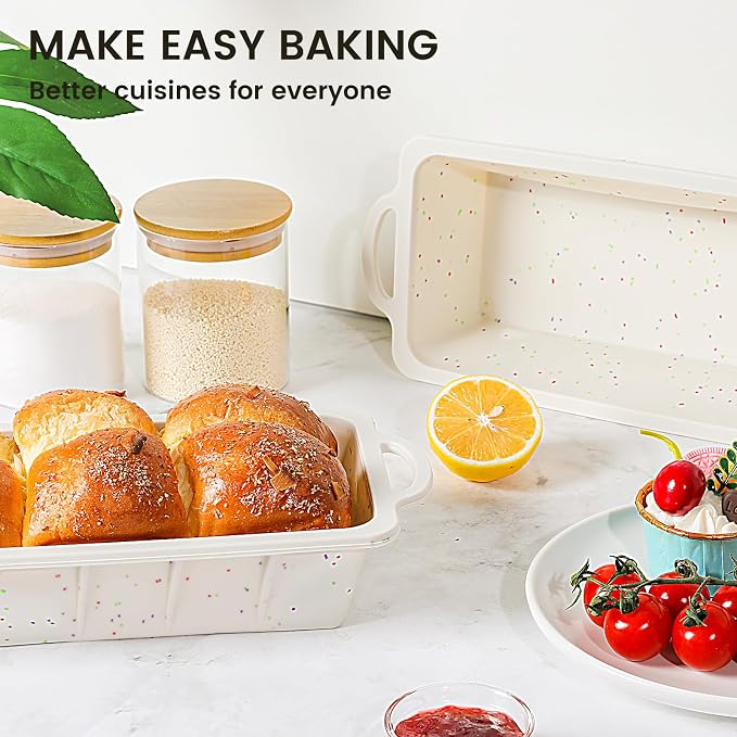 Vinino 2 Pack XLarge Nonstick Silicone Loaf Pans 12.5 x 5.5'' for Baking | Extra-Large Pans for Make-Ahead Loaves, Paired Desserts, Freezer Meals & Neat Storage Of Neutral Style Bakeware Sets