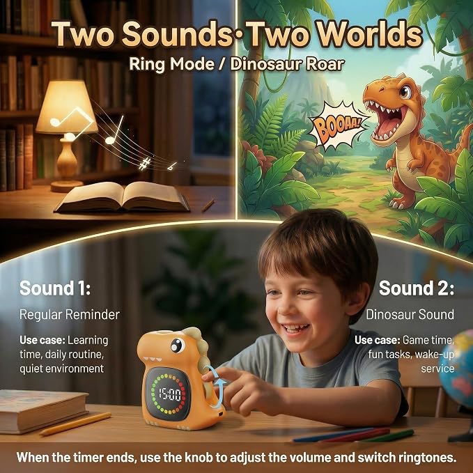 Potty Traning Timer 99 Minute Digital Countdown Timer for Kids | Dinosaur roar; Dinosaur Look; Long Battery Life