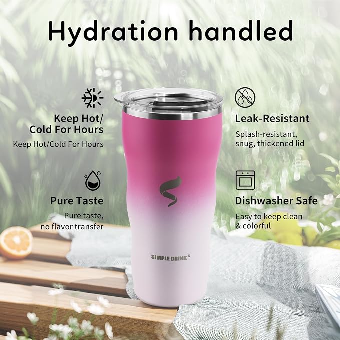 20 oz Insulated Tumbler, Straw and Flat Lids, White Red | 18/8 stainless steel, double-wall vacuum insulation, BPA-free materials, reusable straw, for everyday hot and cold drinks.