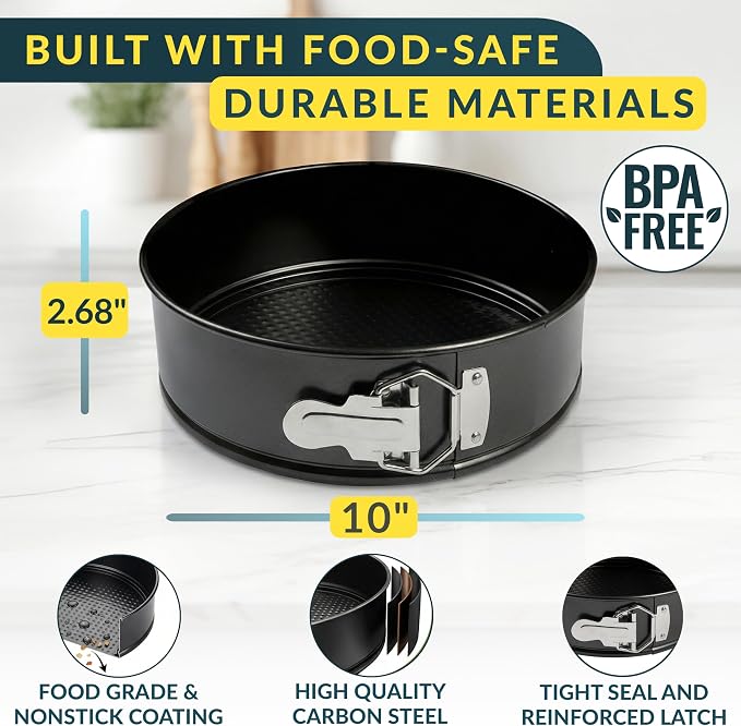 Cheesecake Pan 10" Carbon Steel With Removable Bottom – Leakproof Design | Nonstick Coating Springform – Durable Cake Mold With Secure Latch, Even Heat Cheese Cake Pans For Baking