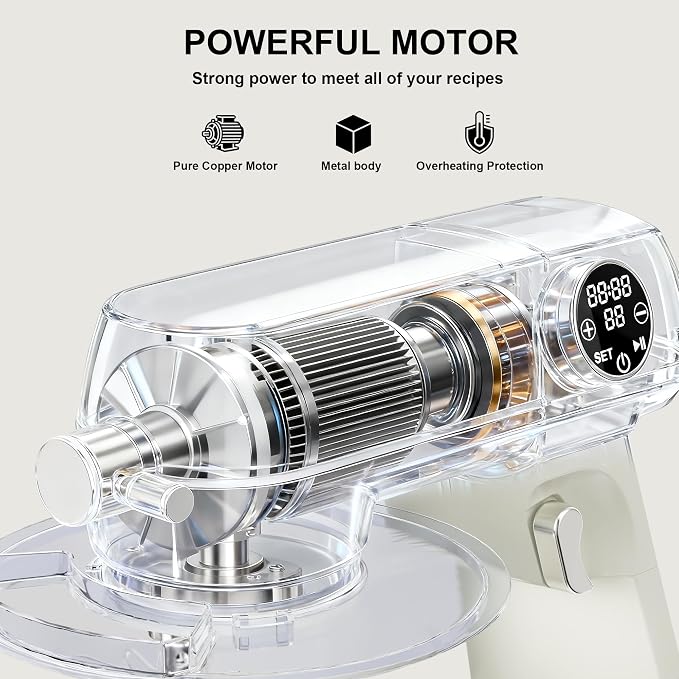 8.45 QT All Metal Stand Mixer,10 Speed Large Capacity Kitchen Mixer with Digital Timer & Tilt-Head, Electric Mixer with Whisk Dough Hook Mixing Beater for Baking,Cakes,Cookie,Bread,Salad (White)