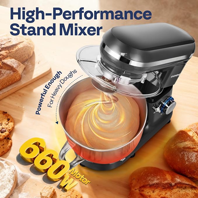 VIVOHOME Stand Mixer, 6-Quart Tilt-Head Kitchen Mixer with Bowl, Gray | 10 Speeds, Dough Hook, Beater, Whisk, Splash Guard, Egg Separator, for Cake & Bread