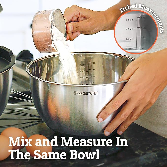 Premium Mixing Bowls With Lids Set, Airtight Lids, Thicker Stainless Steel, Non-Slip Base, 5 Nesting Steel Bowls for Kitchen, Large Prep Metal Bowl Set 1.5/2/3/4/5 Qt, Black