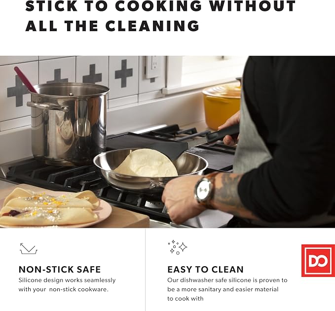 DI ORO Silicone Turner Spatula Set - 600F Heat Resistant, 3-Pc | Flexible flippers for eggs, pancakes, and crepes; Won't scratch nonstick pots and pans; BPA-free and dishwasher safe