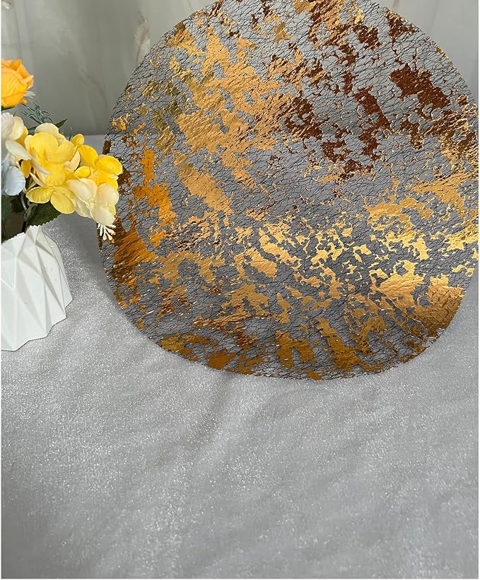 Disposable Black and Gold Placemats Set of 100 Metallic Thin Round 13 Inch Gold Doilies Mesh Pressed Fall Table Placemates 100 Pack Charger Plates for Wedding, Birthday Party