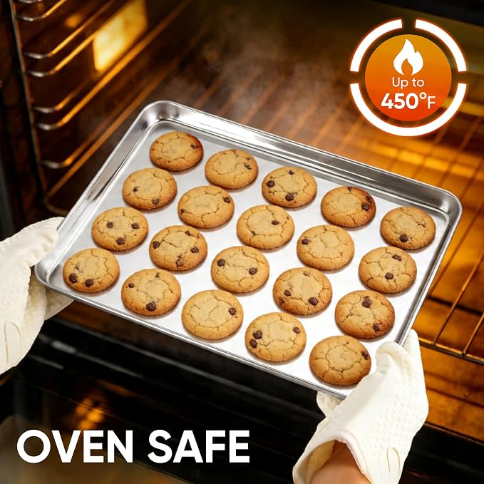 LIANYU Cookie Sheets for Baking, Jelly Roll Pan for Oven, 16x12 Inch, 2PCS | Stainless Steel Baking Tray Pan, Healthy Metal Tray for Home Bakery Hotel Restaurant, Heavy Duty, Dishwasher Safe, No Coating