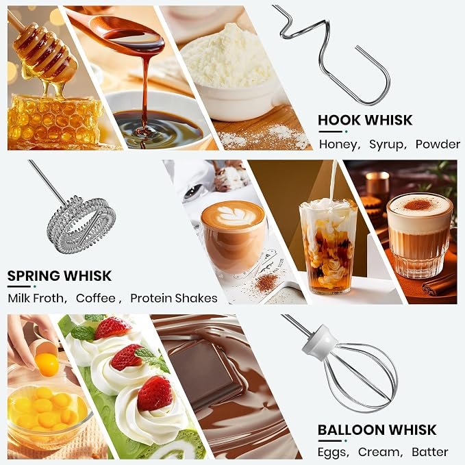 Colarlemo Milk Frother Handheld Rechargeable with Stand, Frother Wand Drink Mixer Electric Whisk for Coffee, Detachable With 3 Stainless Whisks, Hand Mixer for Lattes, Cappuccino, Matcha, Egg, Beige