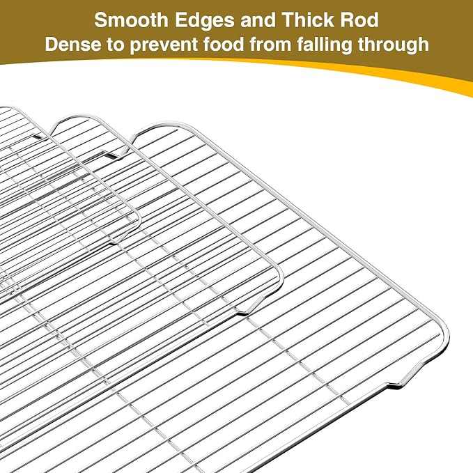 Wildone Baking Sheet with Rack Set (3 Pans + 3 Racks), Stainless Steel Baking Pan Cookie Sheet with Cooling Rack, Non Toxic & Heavy Duty & Easy Clean
