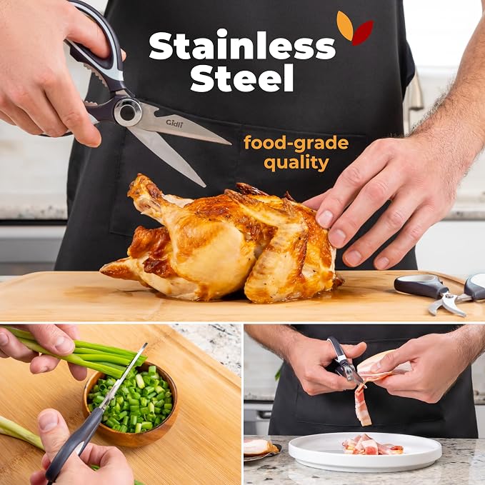 Kitchen Shears & Seafood Scissors Set - Lifetime Replace. Warranty* | Gidli Heavy Duty Utility Stainless Steel All Purpose Ultra Sharp Scissors for Meat, Poultry, Food & Cooking - Dishwasher Safe