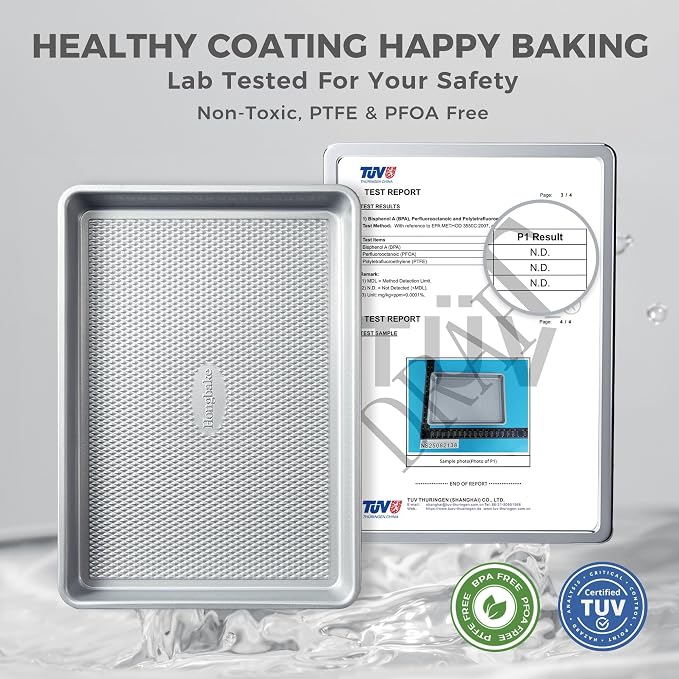 Naturally Non Toxic Baking Sheet Pan Set of 3, Heavy Duty Aluminized Steel Cookie Sheets, Half/Quarter/Jelly Roll Pans with Textured Nonstick Surface, Free of PTFE & PFOA
