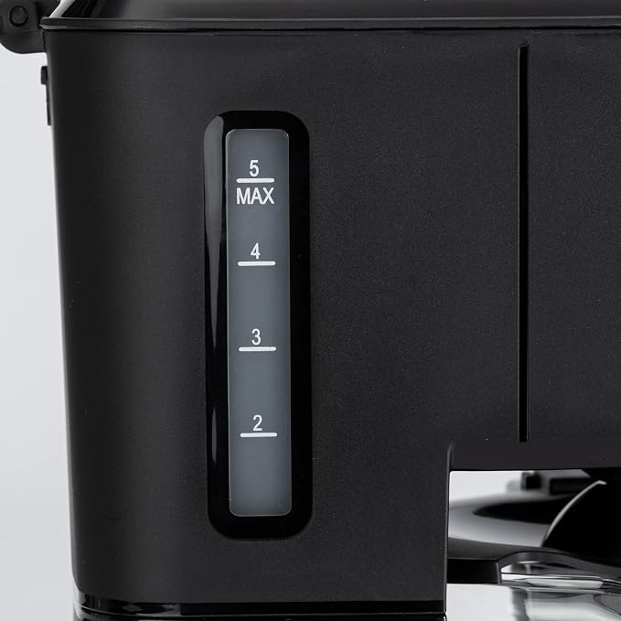 Amazon Basics 5 Cup Drip Coffee Maker with Glass Coffee Pot (0.8 Qt), Auto Shut-off, Auto Pause, Removable Filter Basket, Matte Black