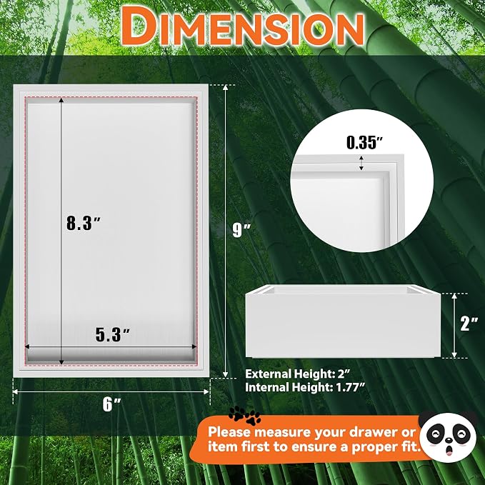 Lixple Bamboo Kitchen Drawer Organizer, 2 Pack, 9" x 6" x 2", White | Fits Silverware, Cutlery, Utensils & Kitchen Gadgets, Ideal for Kitchen Drawer Organization, Inner Size 8.3" × 5.3" × 1.77"