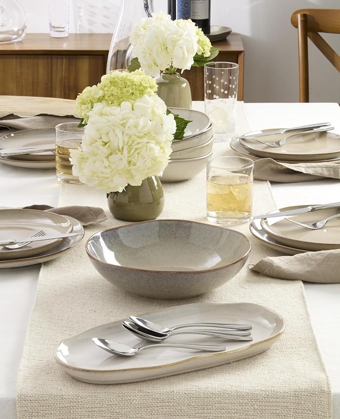 Oneida Organic Shades Oatmeal Stoneware 2-Piece Serving Platter Set | dishwasher safe, microwave safe | includes platter and serving bowl | 44oz, food tray, gift for women