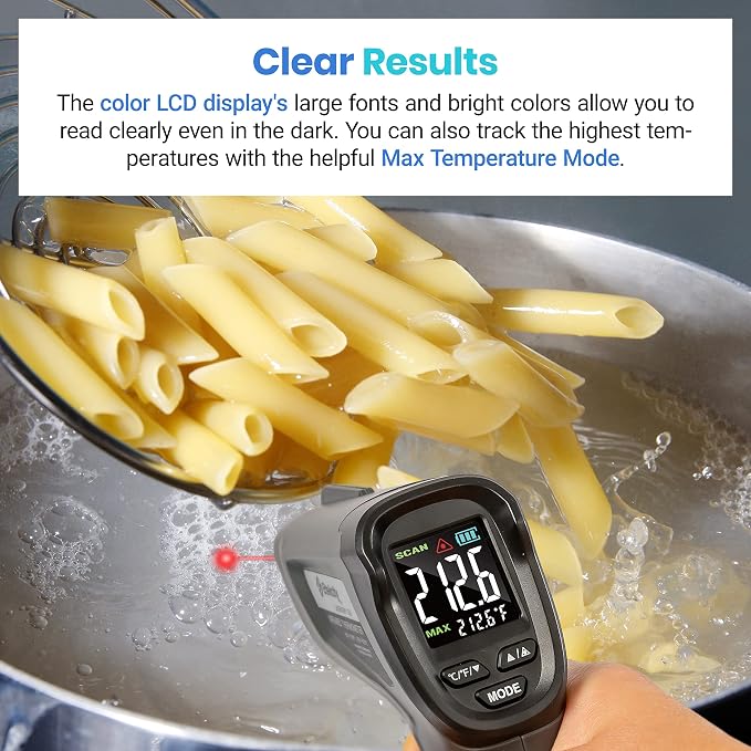 Etekcity Infrared Thermometer Laser Temperature Gun, Color Display | Easy-to-Read LCD, Large Color Digits, Pizza Oven, Griddle, Meat, HVAC, MAX Temperature, Adjustable Emissivity
