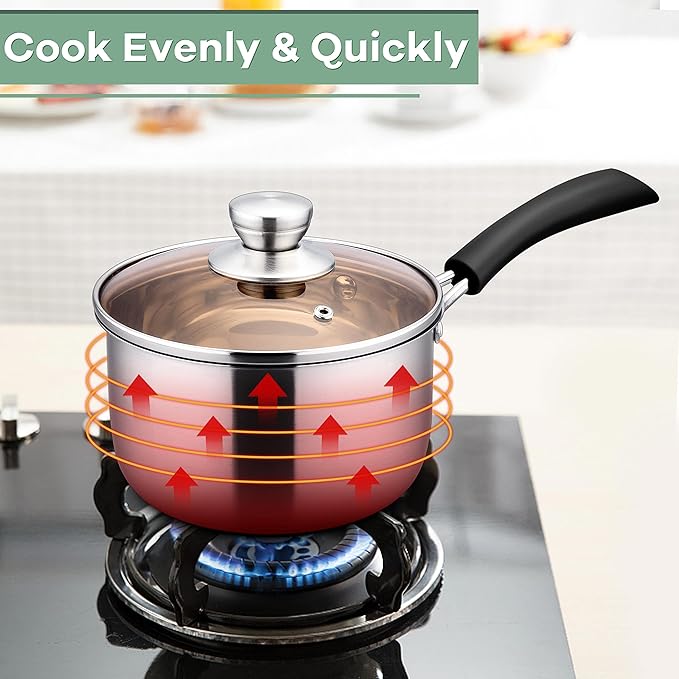 Herogo 3 Quart Saucepan, 18/10 Stainless Steel Sauce Pan Pot with Lid, 3Qt Saucepan for Gas Electric Stove Top Camping, Healthy & Rust Free