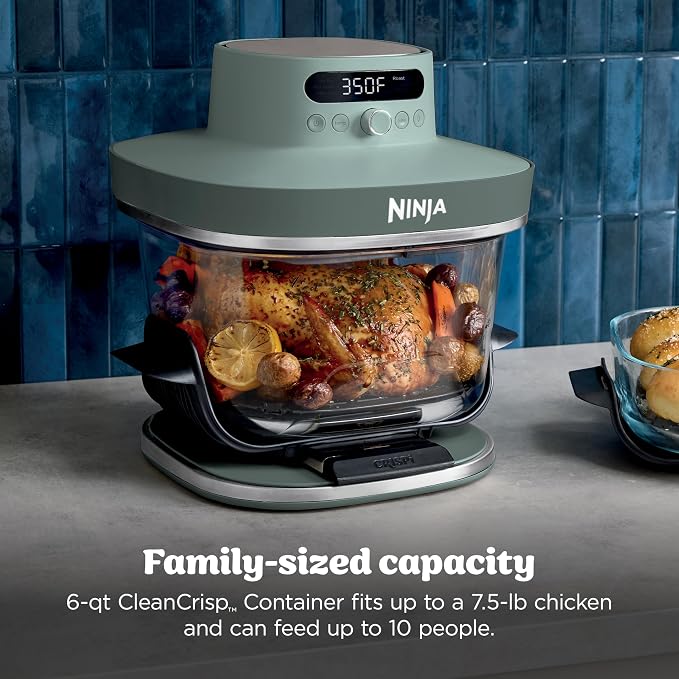 Ninja Crispi Pro 6-in-1 Glass Air Fryerk, Nontoxic, 6qt & 2.5qt Containers & Lids, Microwave, Freezer, Dishwasher Safe, Max Crisp, Air Fry, Bake, Roast, Recrisp, Dehydrate, Grey (Renewed)