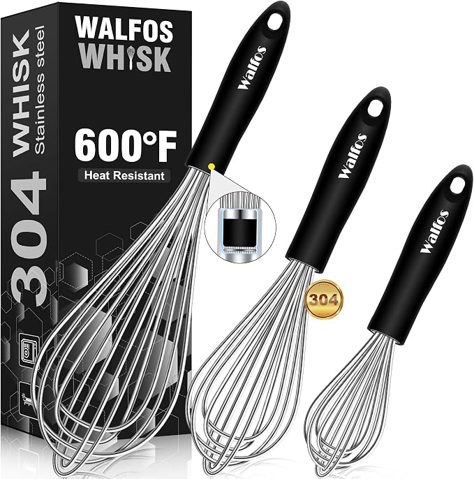 Stainless Steel Wire Whisk Set - 3 Packs Balloon Whisk, Thick Wire Wisk ＆ Strong Handles, Egg Frother for Cooking, Blending, Whisking, Beating and Stirring (7"+9"+11")