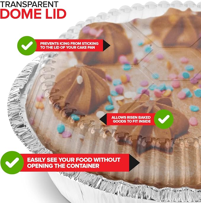 Stock Your Home 9" Round Aluminum Foil Pans with Lids (40 Pack) Pie Tins Disposable 9 Inch with Lid, To-Go Containers for Pies, Cheesecake, Cinnamon Rolls, Flan, 2" Deep Dish Cake Pan for Holidays