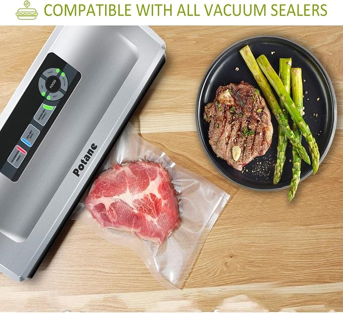 Potane Vacuum Sealer Bags, Precut 150 Gallon 11x16, Quart 8x12, Pint 6x10, Smell-Proof, Puncture Prevention and Heavy duty. Commercial Grade