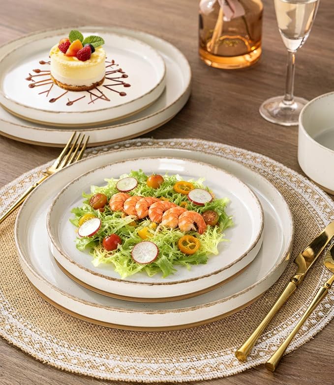 AmorArc Stoneware Dinnerware Sets for 6,18 Pcs Plates and Bowls Set | Handmade Ceramic Dish Set,Dishwasher & Microwave Safe,Scratch Resistant