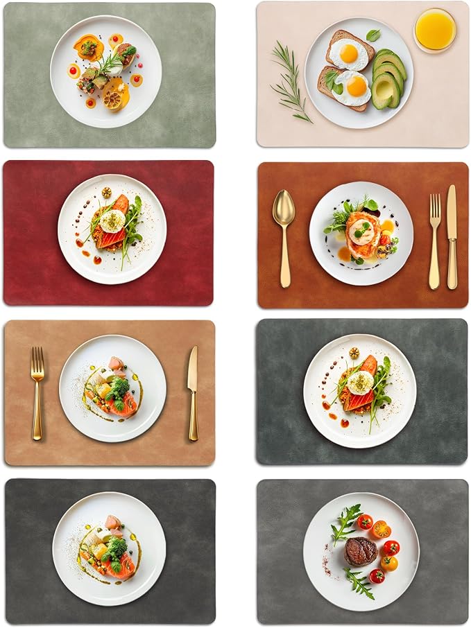 UnivoColors Placemats,Heat Resistant Placemats Set of 8 Washable 12 x 17 Inch,Waterproof Table Mats,Wipeable Pu Place Mats for Kitchen,Dining Room.(8 Combinations)
