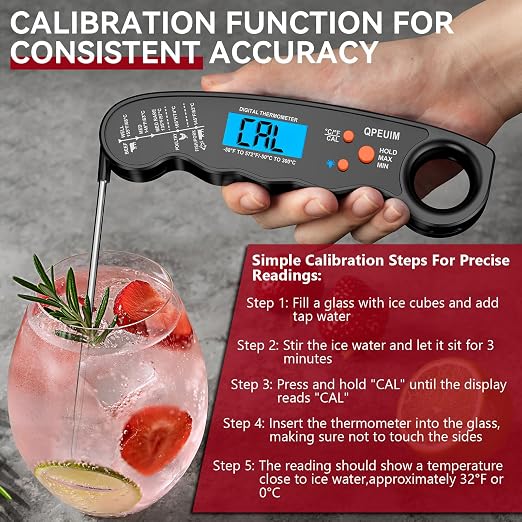QPEUIM Meat Thermometer Digital Black | Instant Read Food Thermometer, Waterproof, Backlight, For Grilling, Cooking, BBQ, Deep Fry, Turkey, Candy
